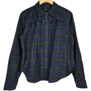 J. Crew Embellished shrunken button-up shirt tartan brushed cotton oxford 14 NWT